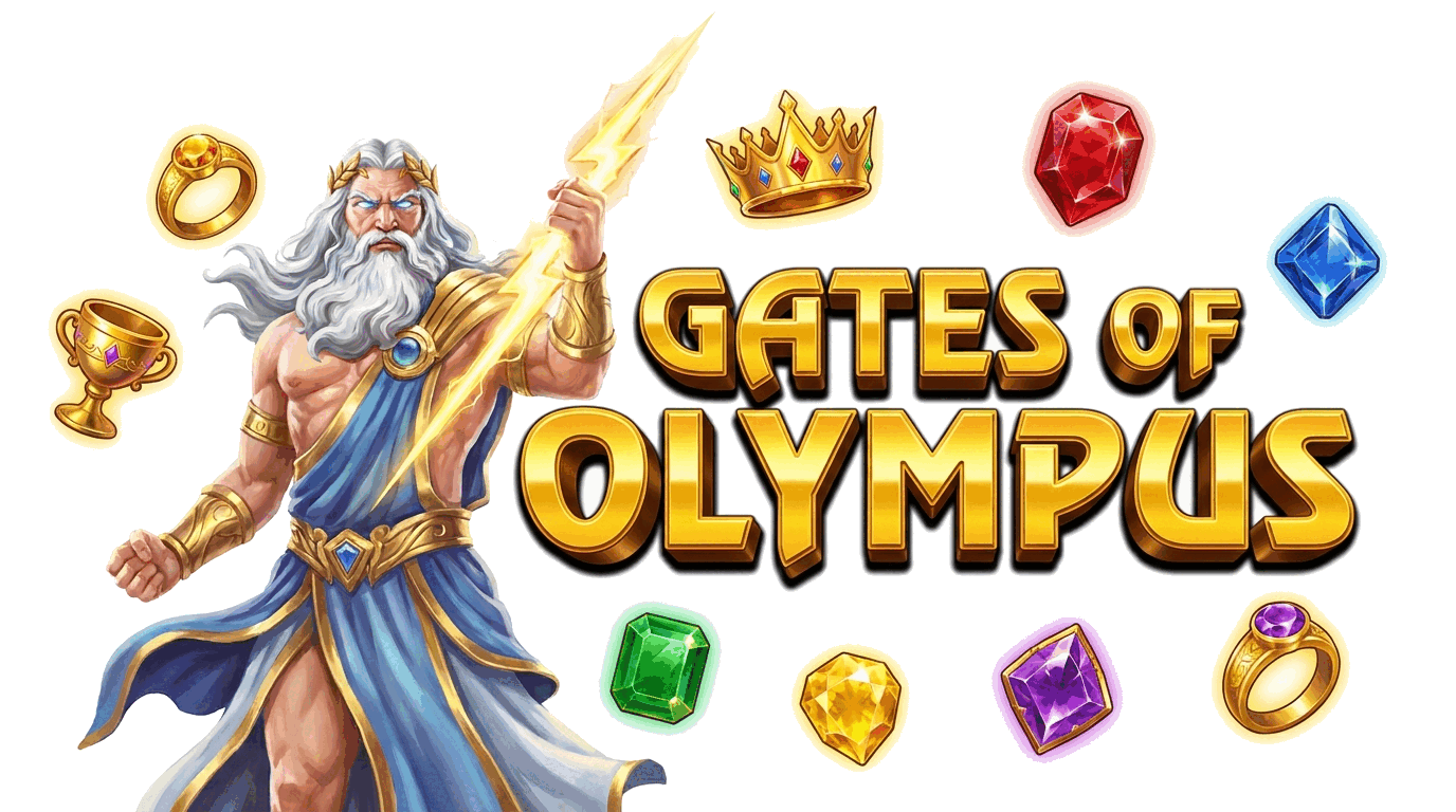 Ilustración de Gates of Olympus con Zeus y los símbolos de la slot
