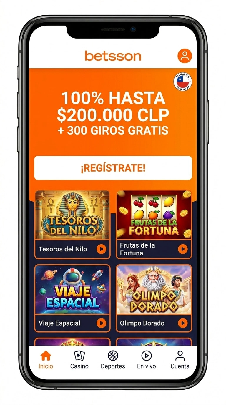 Pantalla de inicio de Betsson en el celular con el banner del bono de bienvenida