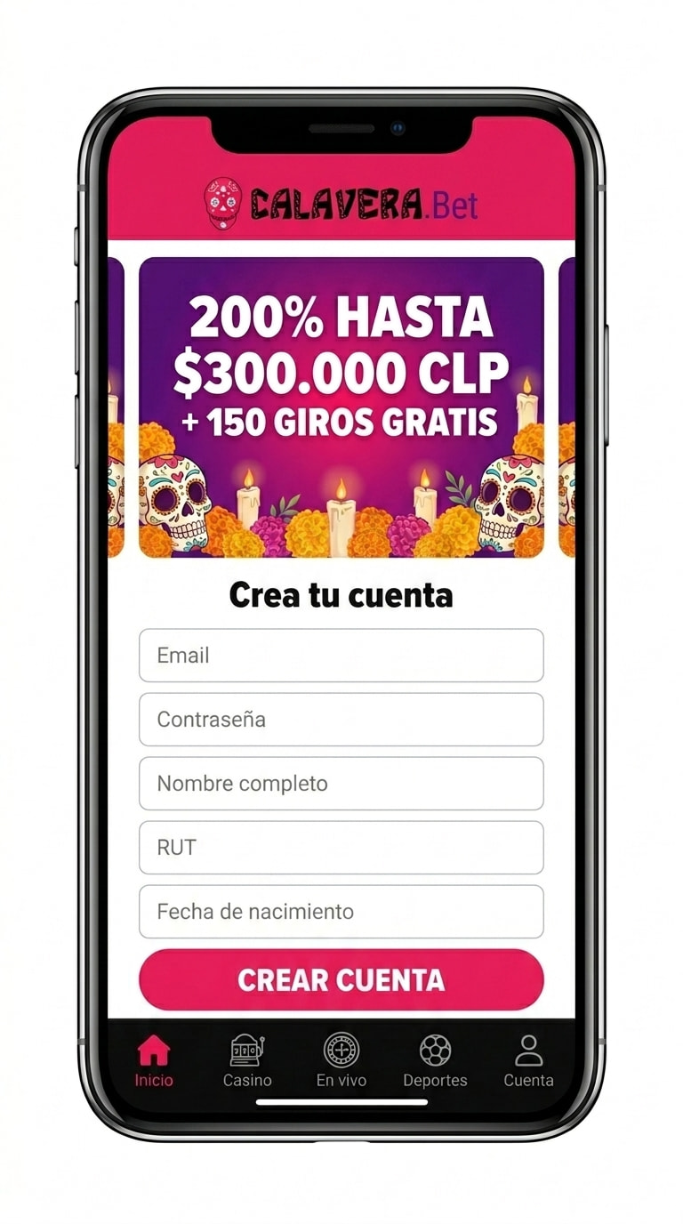 Formulario de registro de Calavera con email, contraseña y RUT