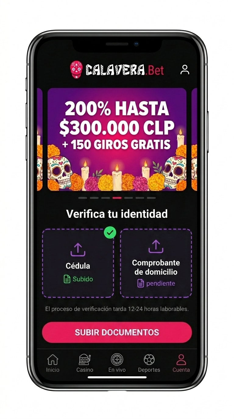Pantalla de verificación KYC de Calavera con subida de cédula