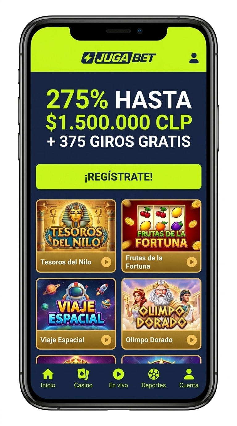 Pantalla de inicio de Jugabet en el celular con el banner del bono de bienvenida