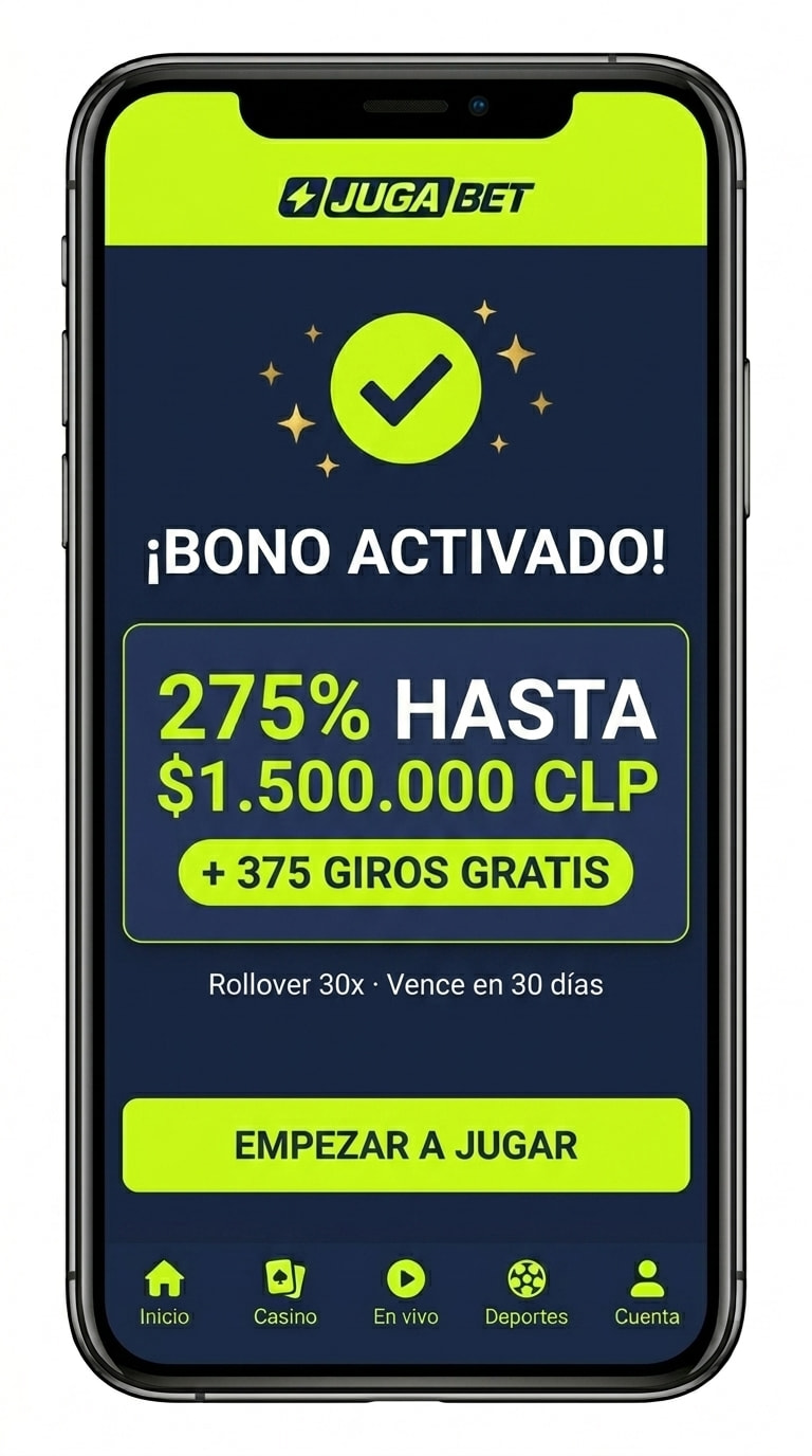 Confirmación de activación del bono de bienvenida 275% de Jugabet