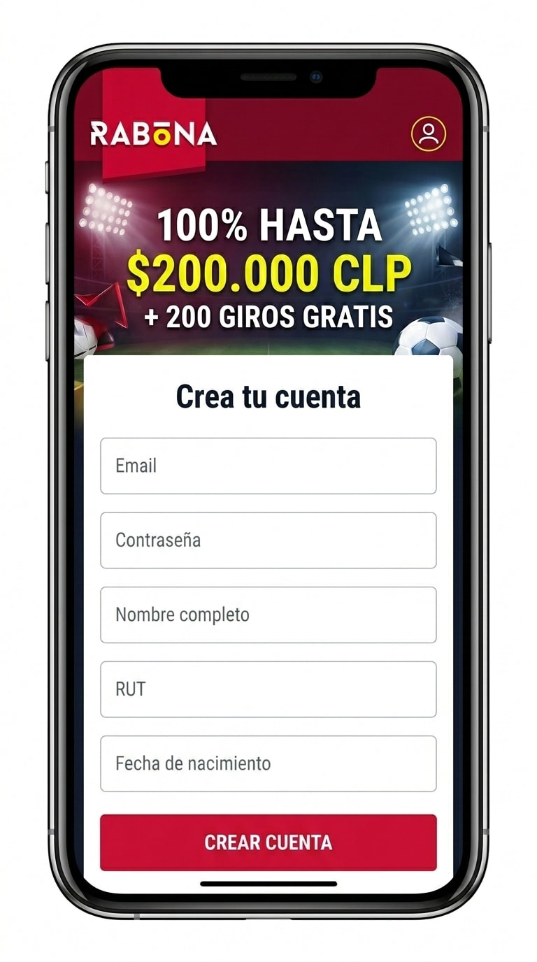 Formulario de registro de Rabona con email, contraseña y RUT