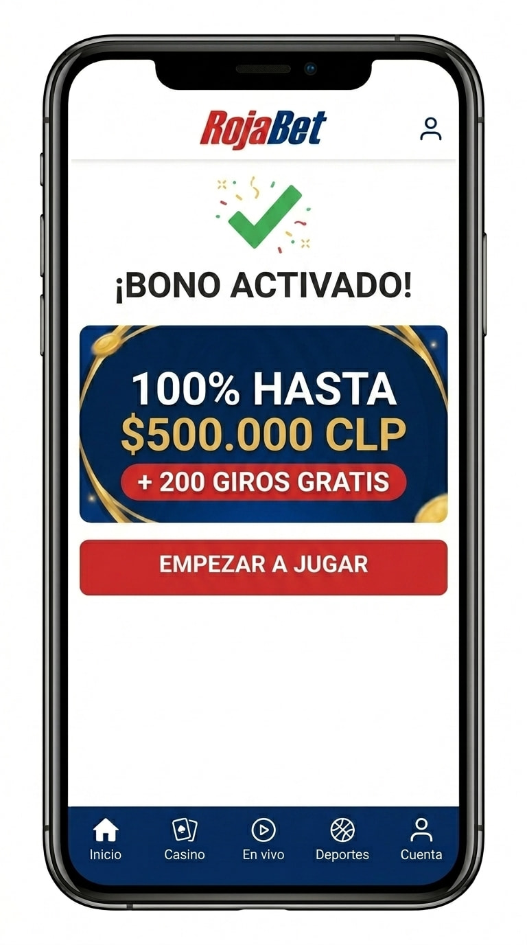 Confirmación de activación del bono de bienvenida 100% de Rojabet