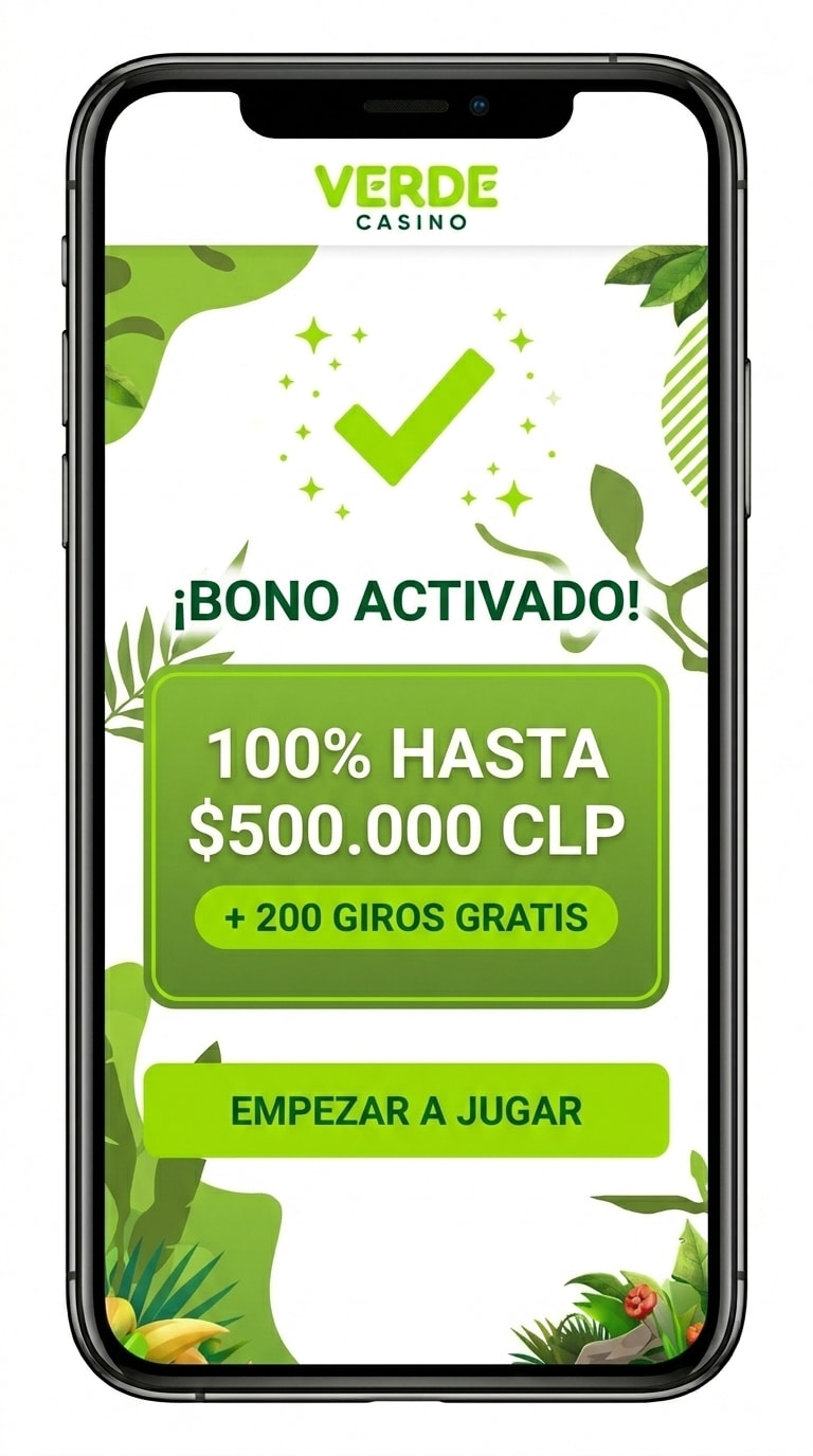 Confirmación de activación del bono de bienvenida 100% de Verde Casino