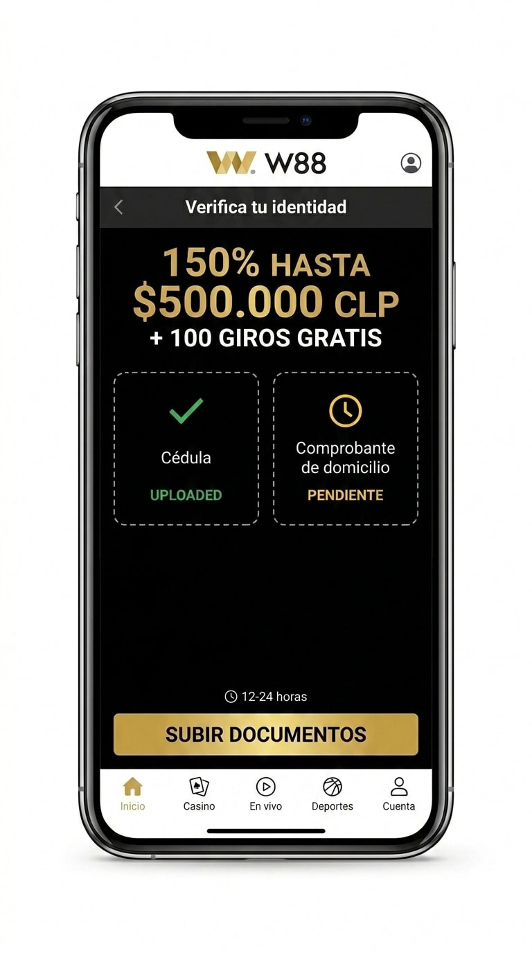 Pantalla de verificación KYC de W88 con subida de cédula